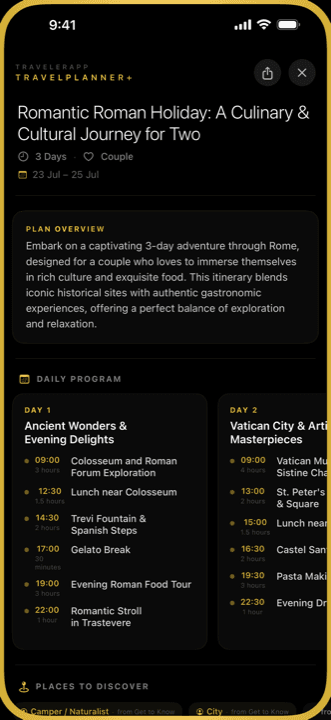 Traveler App, another screen